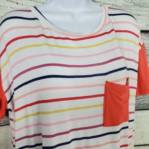REB in J Women’s Striped Short Sleeve Pocket Tee Medium Made in USA - Picture 2 of 7